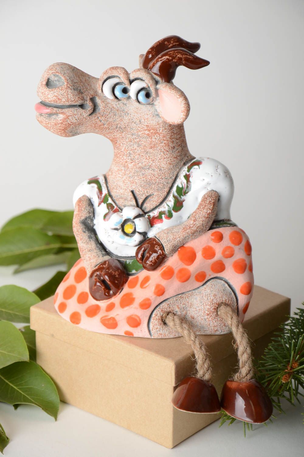 Handmade Deko Element Keramik Spardose Wohnzimmer Deko Geschenk für Kind Ziege foto 1