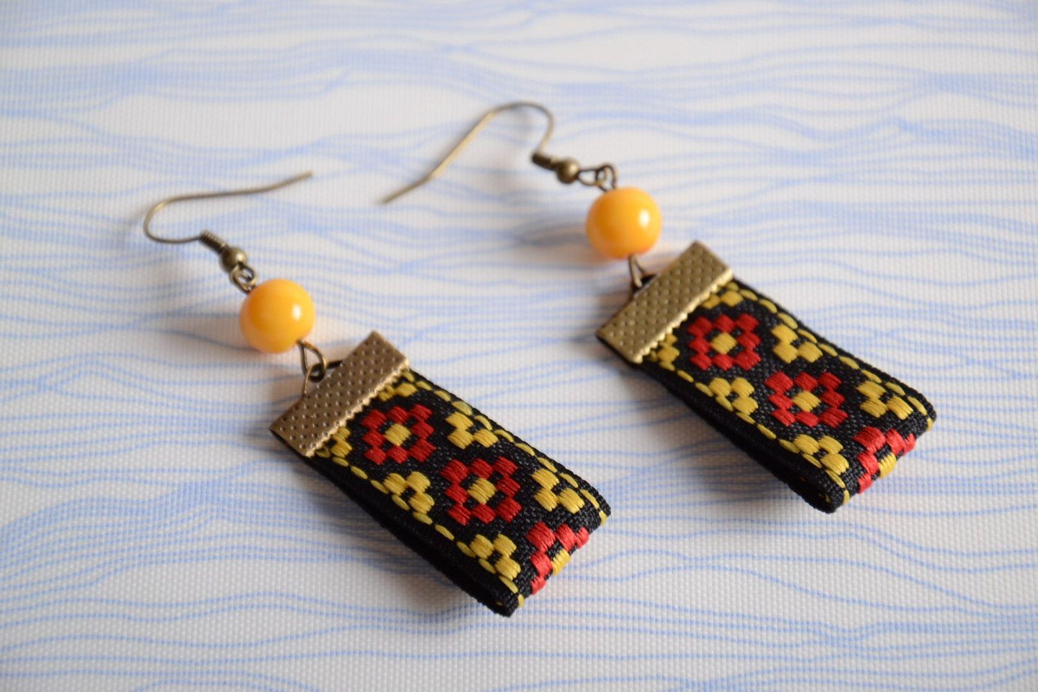 Stylish designer handmade lace earrings with ethnic embroidery for women photo 1