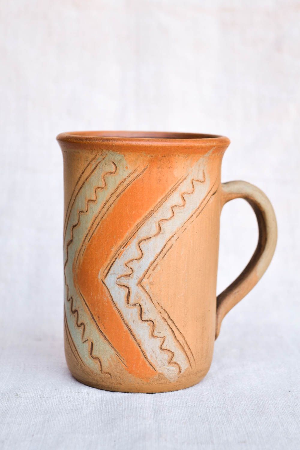 XL 12 oz clay tall teacup in olive, brown color and handle photo 3