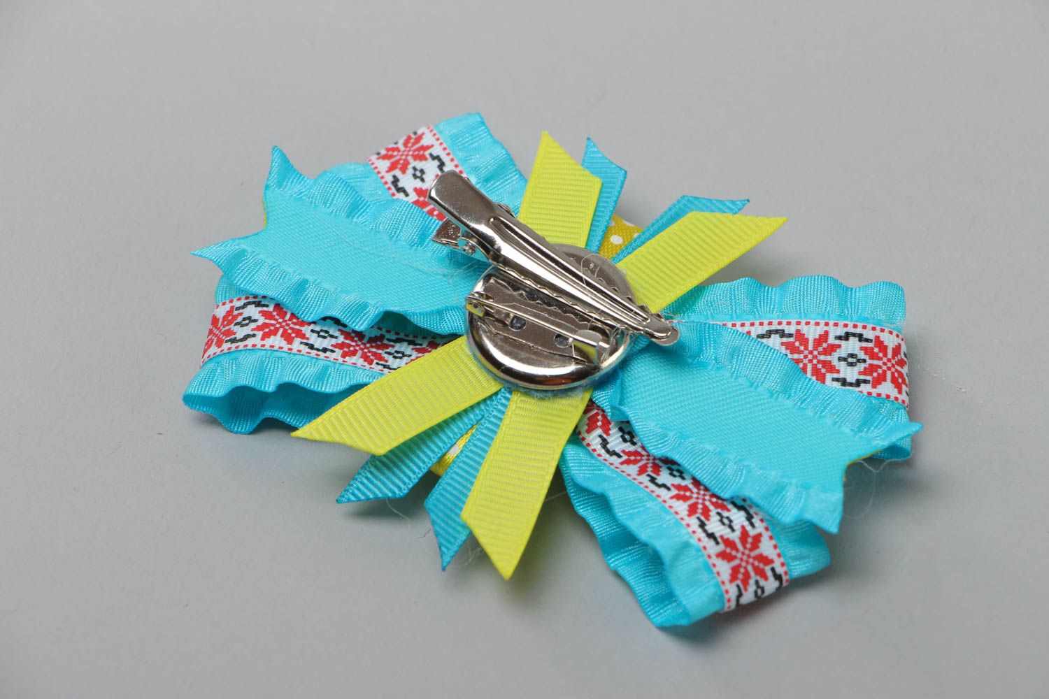 Brooch-hairpin made of rep ribbons Bow handmade big beautiful accessory photo 4