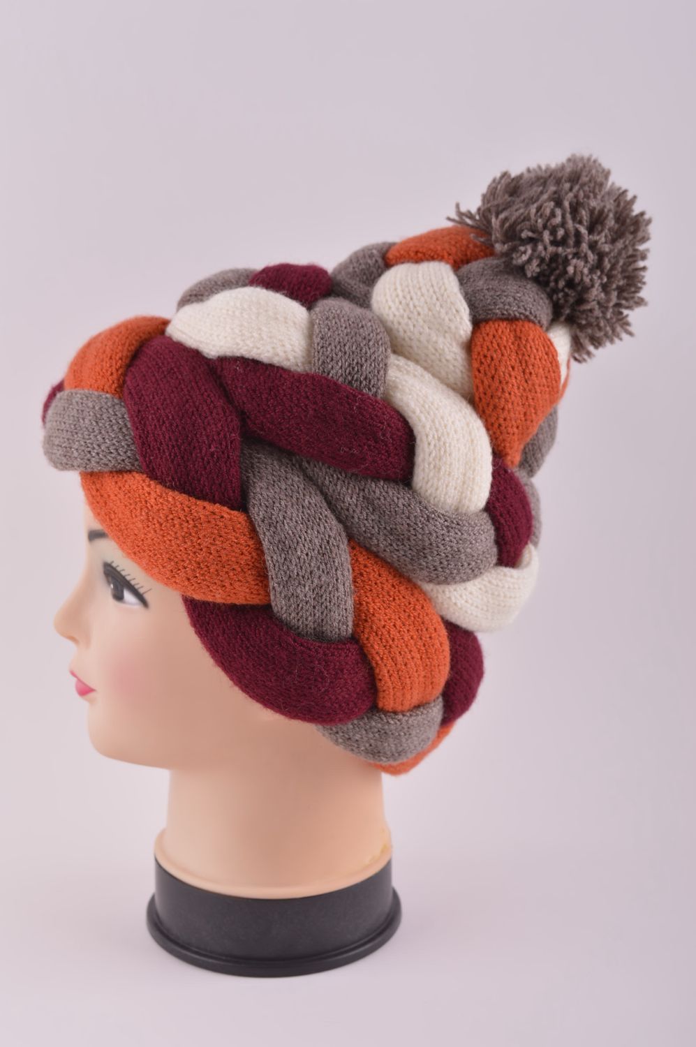 Головной убор хэнд мэйд зимняя женская шапка плетеная модная зимняя шапка фото 3