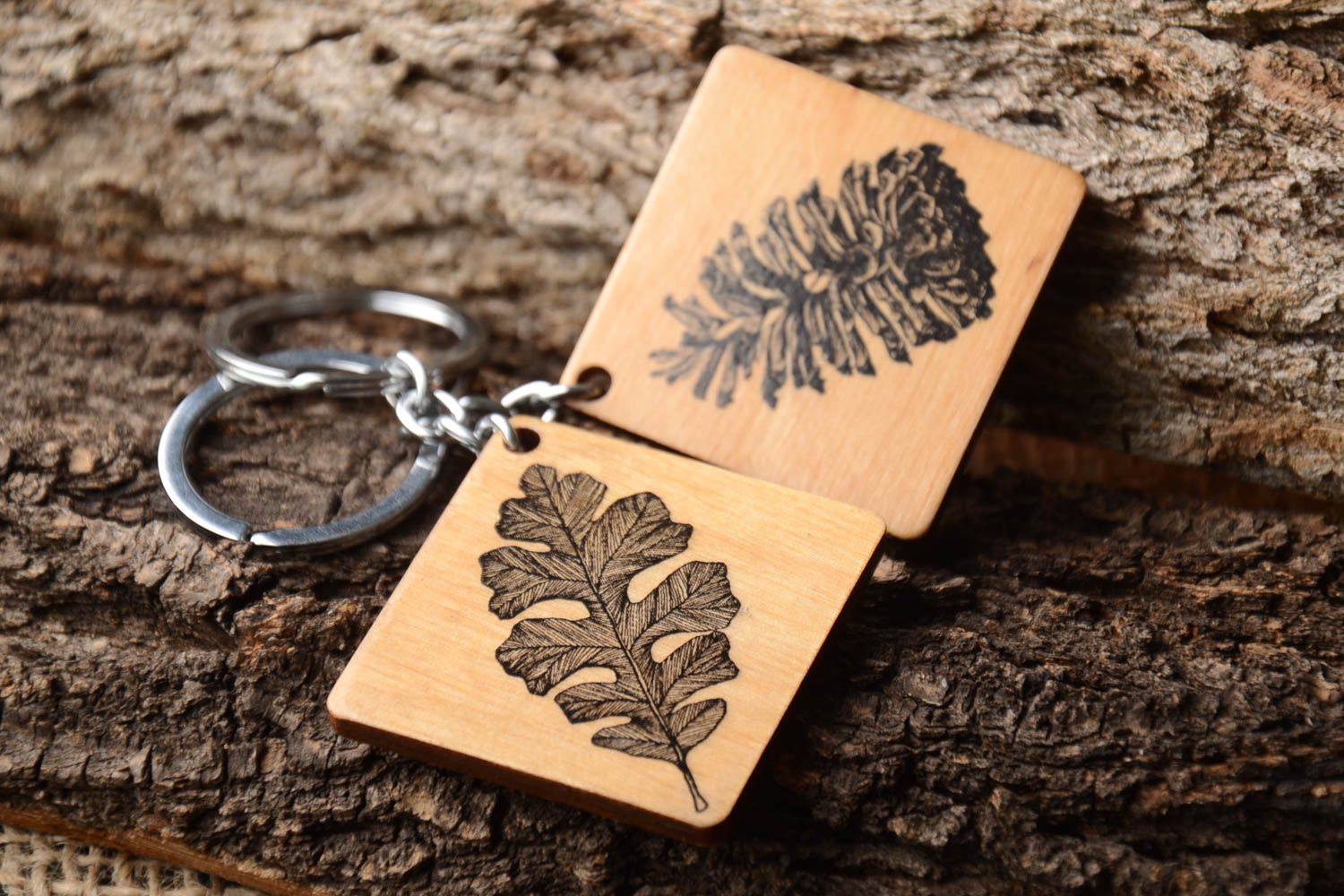 Paar Schlüsselanhänger mit Print handmade Schlüsselanhänger Holz Geschenk Idee foto 1