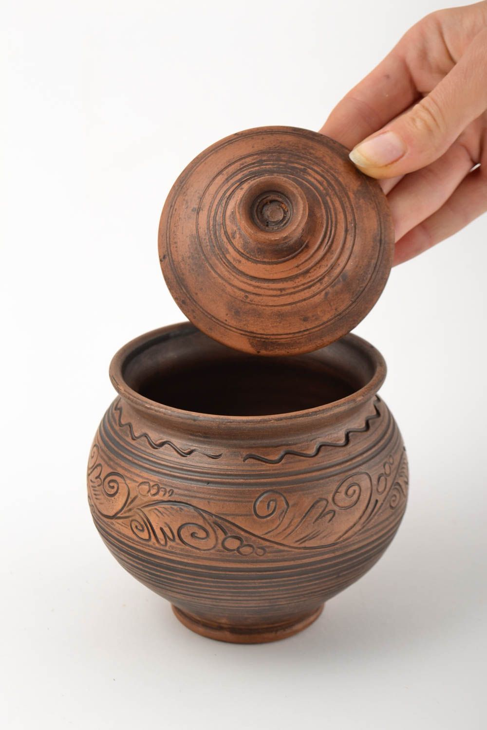 Pote con tapa original hecho a mano tarro de cerámica utensilio de cocina foto 5