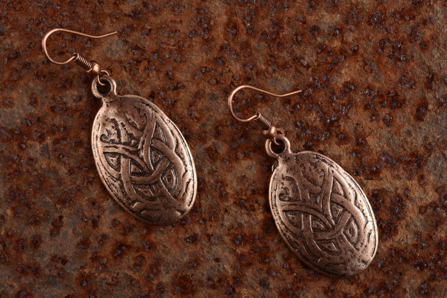 Copper earrings with pendants photo 1