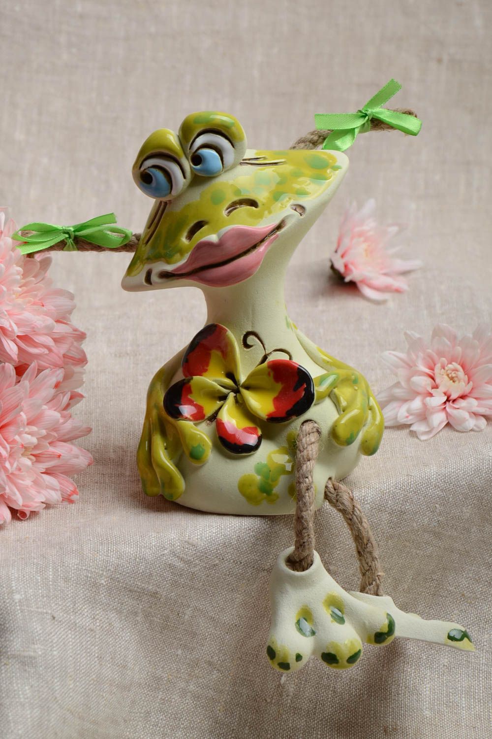 Large handmade designer funny clay money box painted with pigments Frog photo 1
