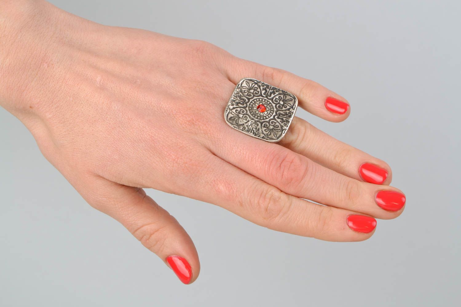 Unusual square ring in ethnic style photo 2