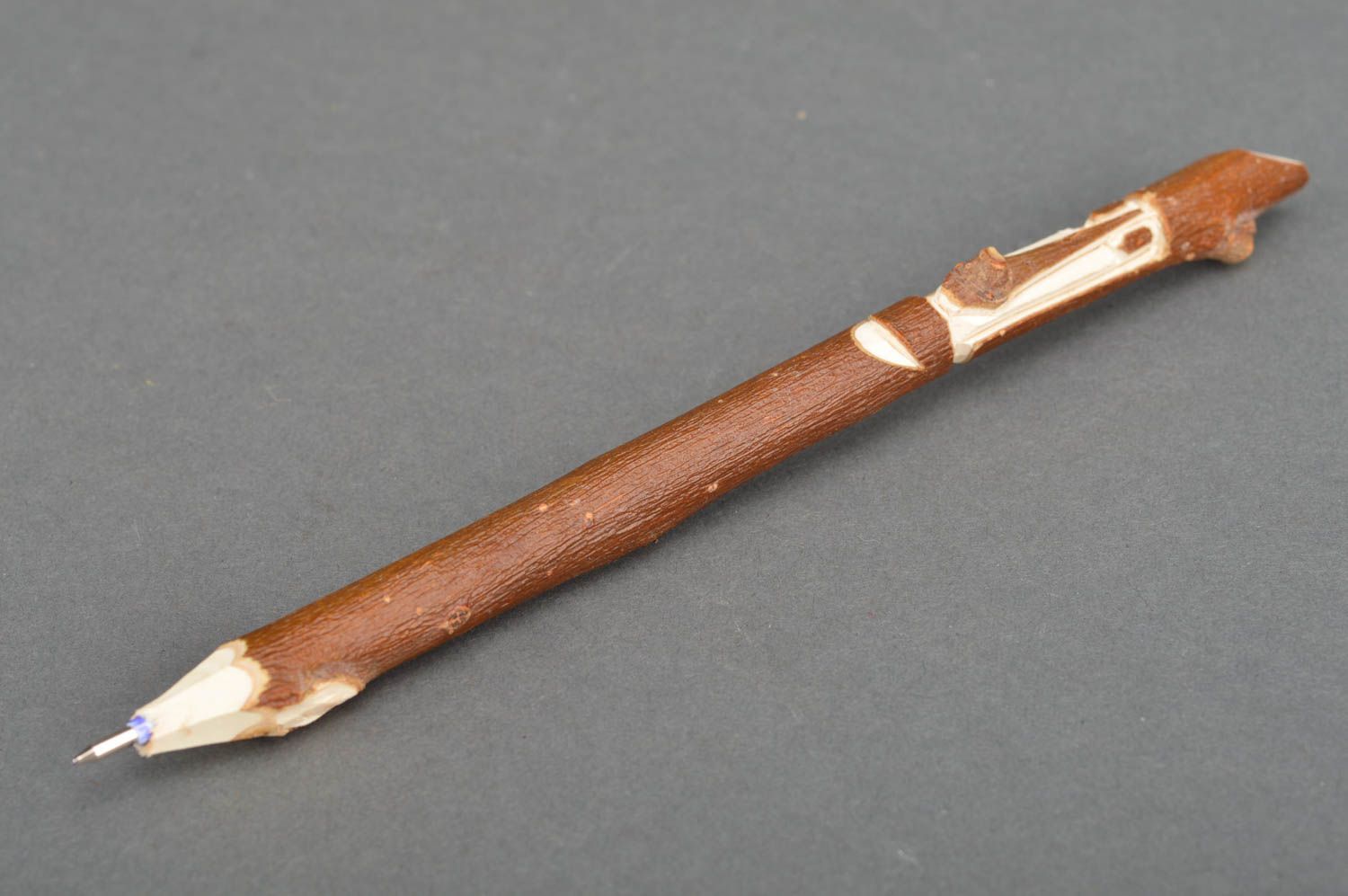 Beautiful cute designer unusual handmade pen made of wood in eco style photo 3