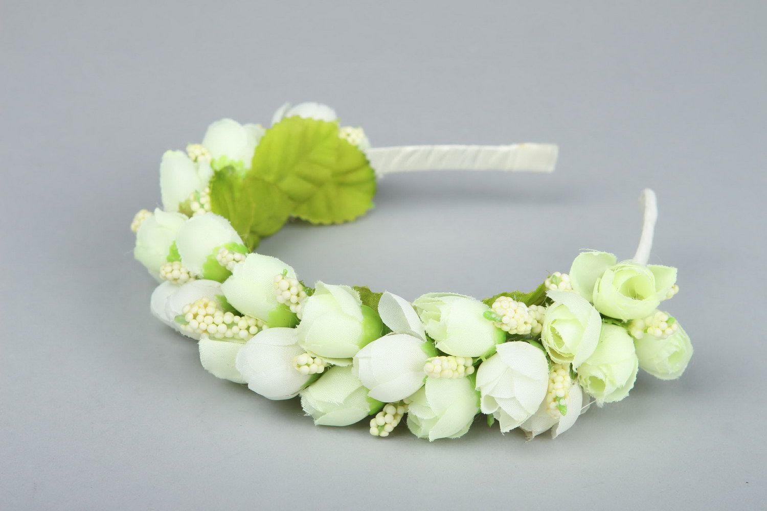 Serre-tête original avec fleurs artificielles blanches Printanier photo 5
