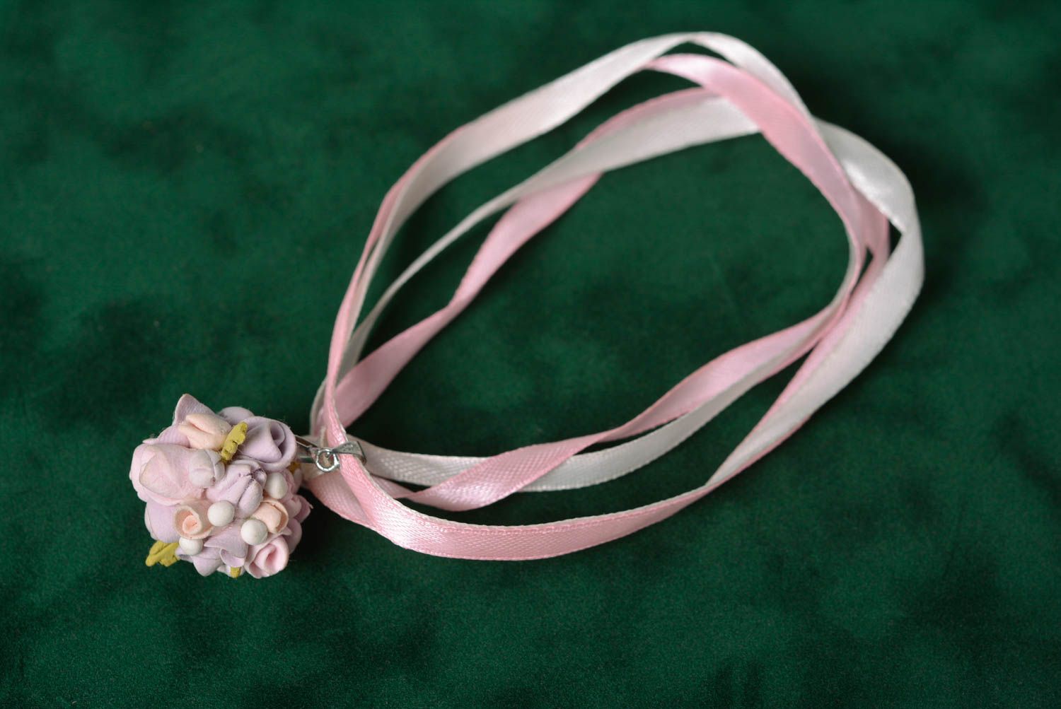 Women's gentle handmade polymer clay flower pendant necklace designer jewelry photo 1