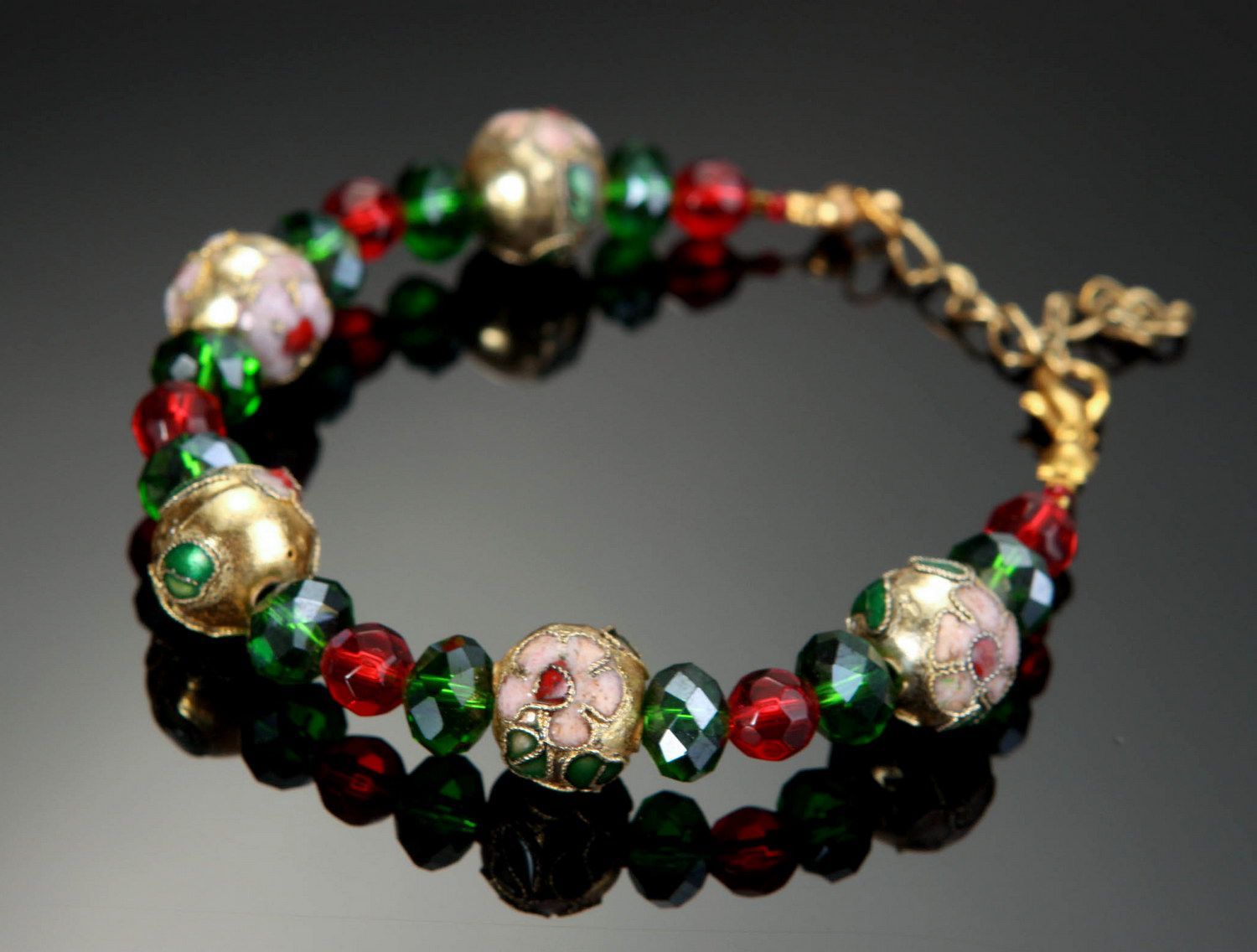 Bracelet made of cloisonne beads and crystal photo 1