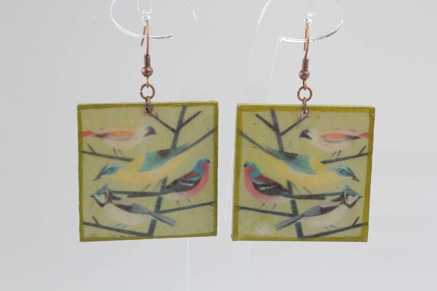 Wooden square earrings photo 4
