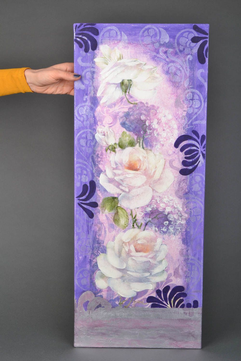Tableau décoratif mural technique de serviettage Roses fait main photo 2
