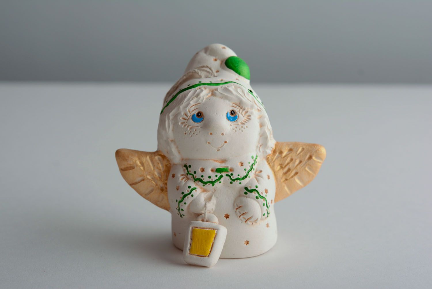 Handmade clay bell Angel with Lamp photo 3