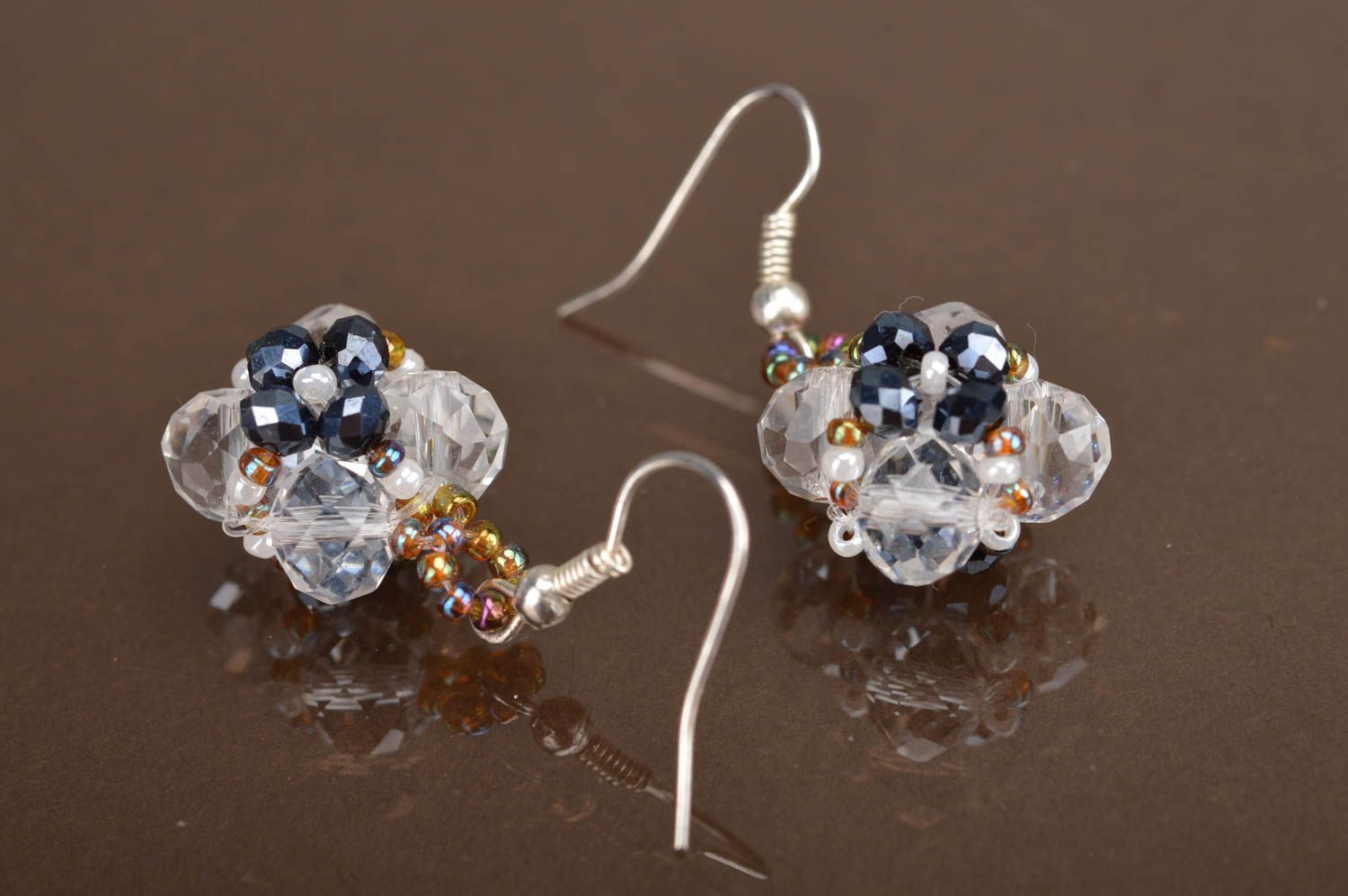 Earrings made of beads and crystal handmade designer beautiful evening jewelry photo 5