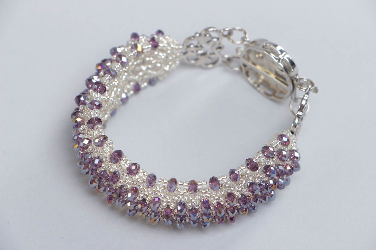Tender handmade glamour beaded wrist bracelet with crystal glass for women photo 2