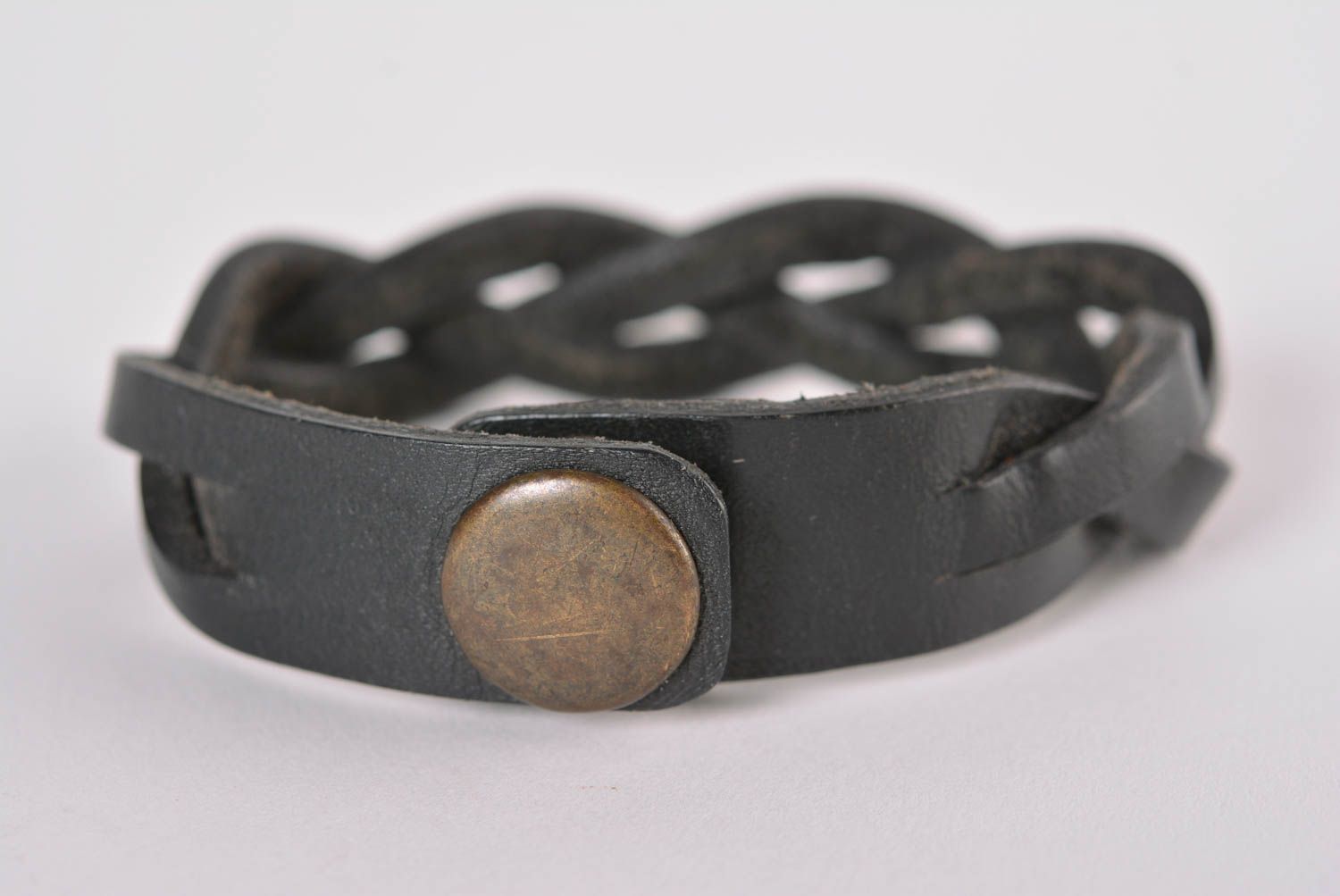 Designer Schmuck handmade Leder Armband Zopf Accessoire für Frau schwarz foto 2