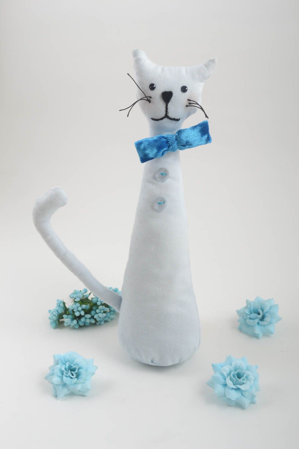 Игрушка кот ручной работы детская игрушка голубая мягкая игрушка из ткани фото 1