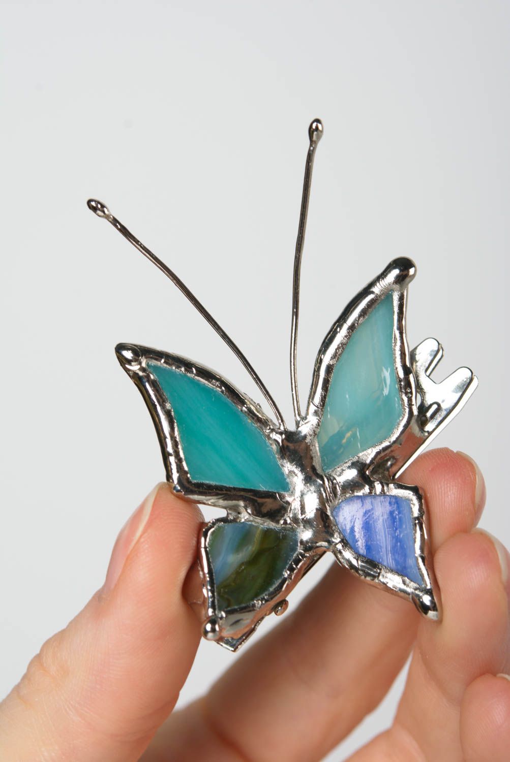 Barrette à cheveux en forme de papillon originale en verre vitrail faite main photo 4
