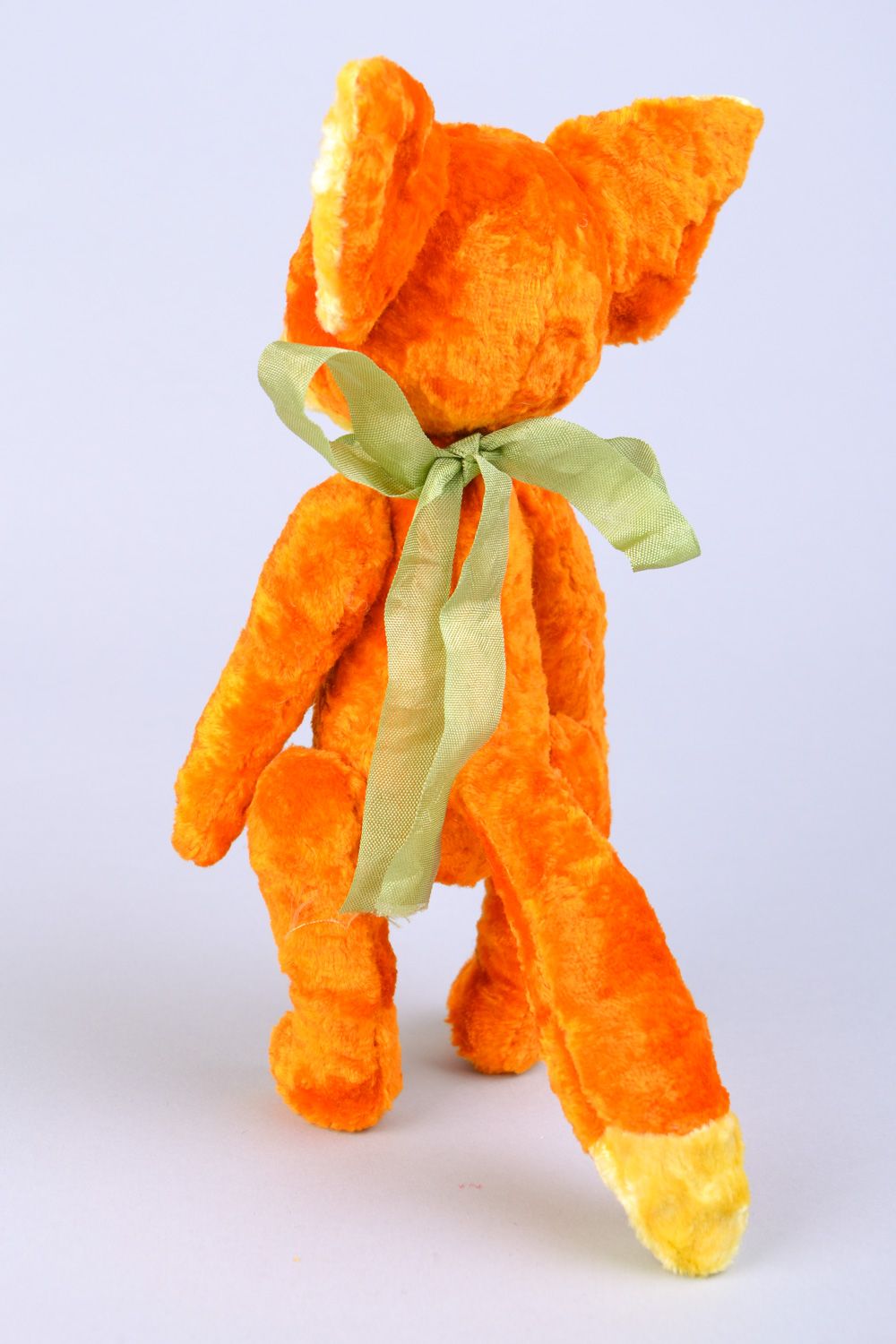 Handmade designer vintage soft plush toy fox of orange color with bow photo 5