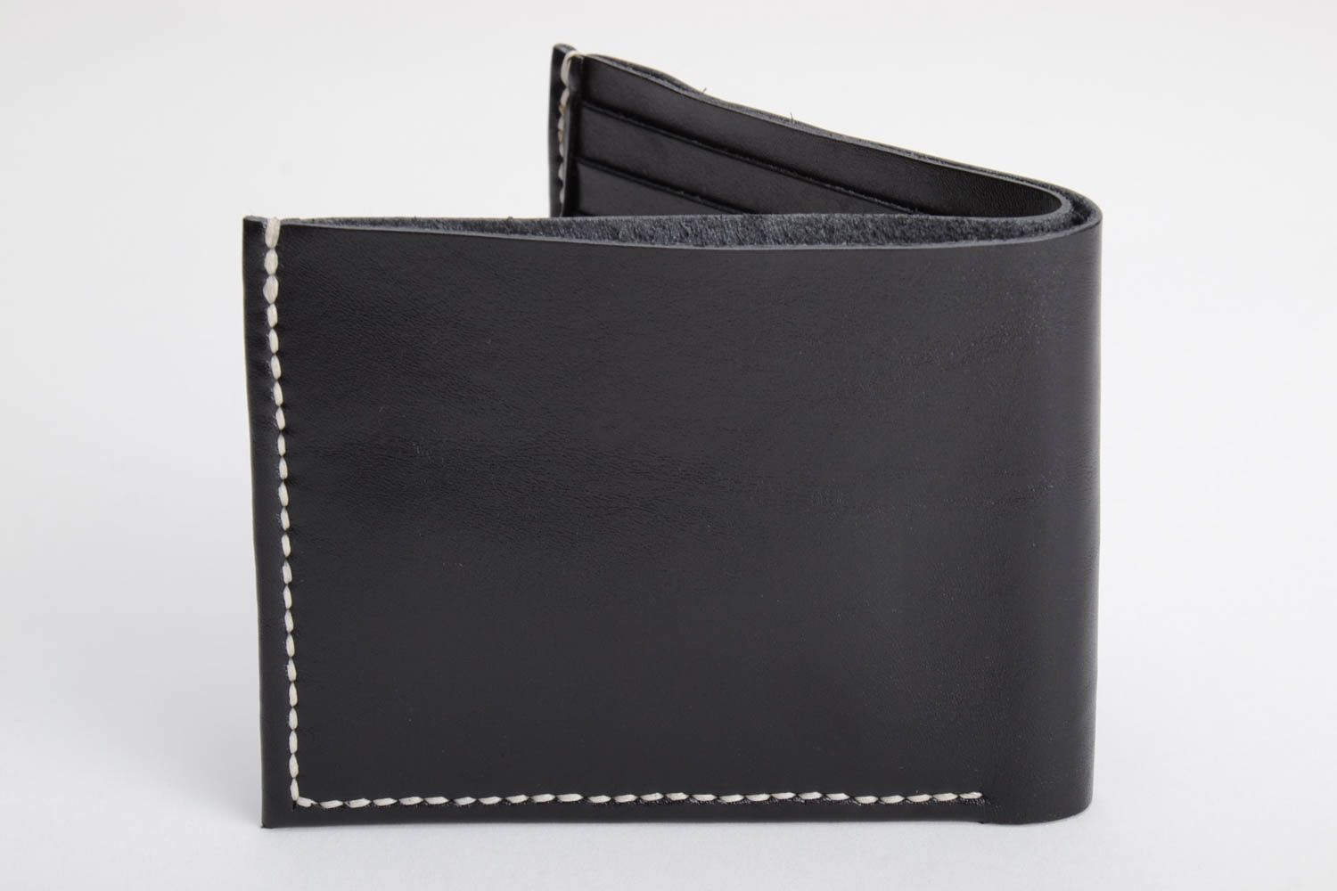 Stilvolle schwarze Geldbörse aus Leder handmade schön Accessoire für Männer foto 5