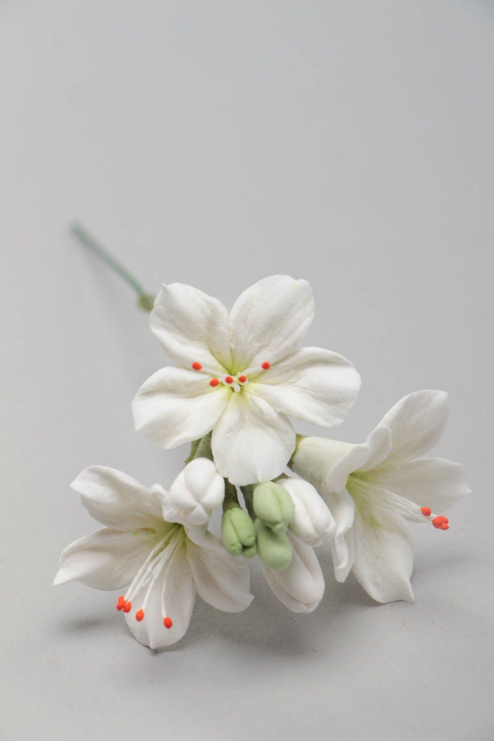 Fleur artificielle de freesia blanc en pâte polymère faite main décoration photo 2