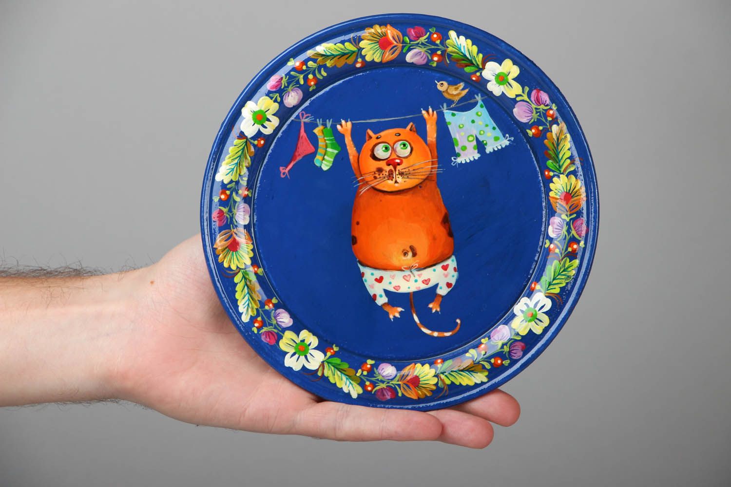 Wooden plate Cat and Clothesline photo 4