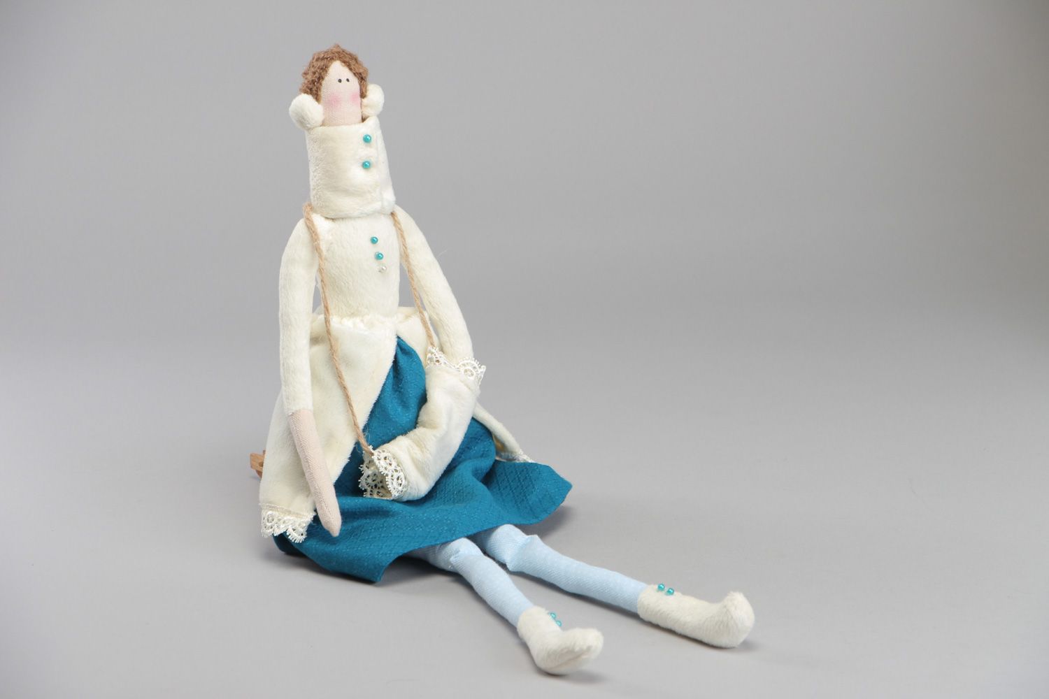 Handmade designer fabric soft doll in coat photo 1