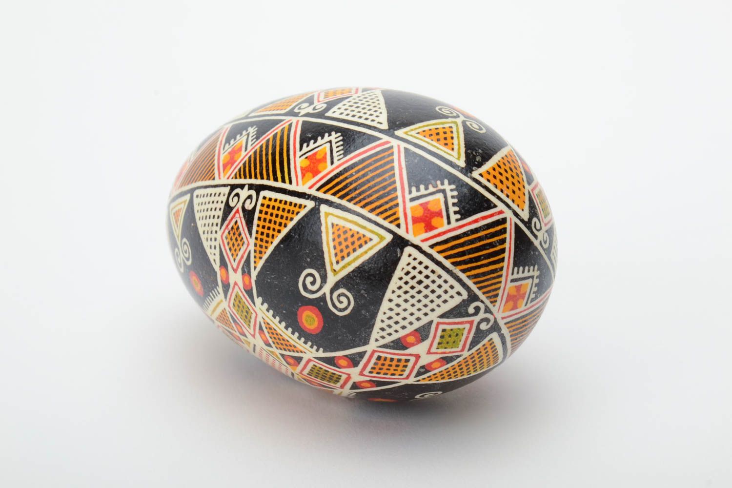 Handmade decorative dark painted goose egg with geometric ornament Easter souvenir photo 4