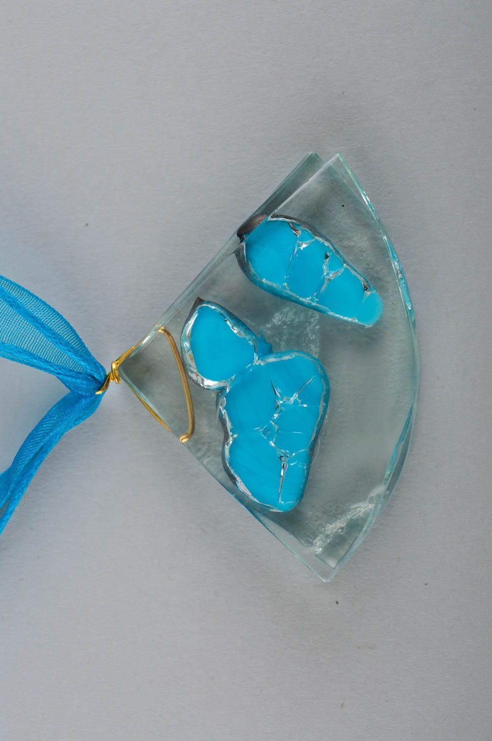 Pendentif verre Bijou fait main Accessoire femme original bleu design mignon photo 4