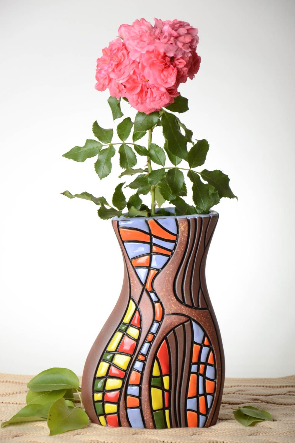 Handmade Keramik Vase Haus Deko ausgefallene Vase bemalt 1200 ml schön foto 1