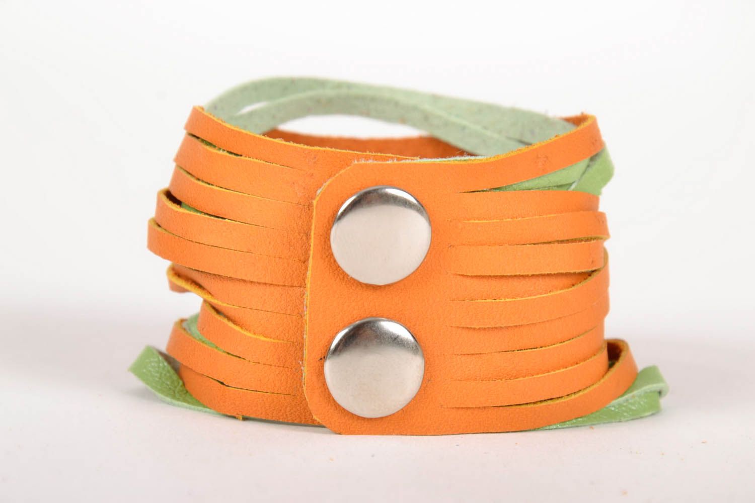 Bracelet en vrai cuir fait main Orange-anis photo 2