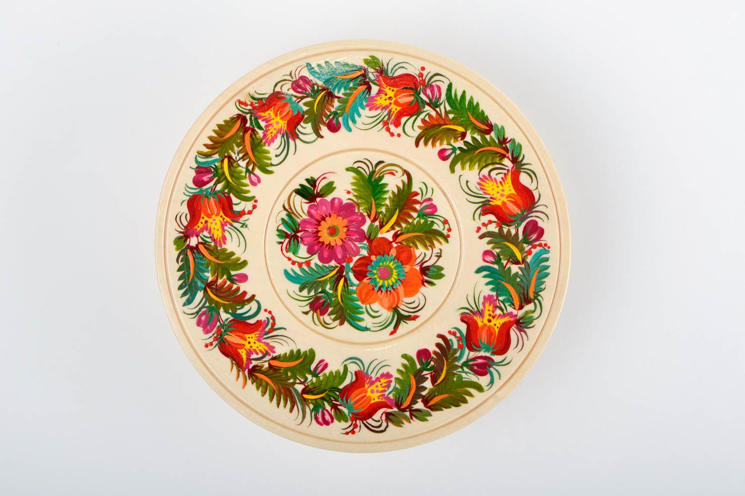 Декор на стену хэнд мэйд круглая декоративная тарелка расписная посуда Цветы фото 4