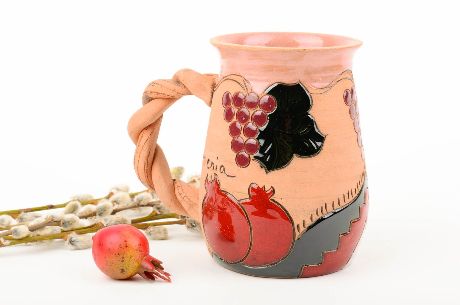 Beautiful handmade ceramic beer mug pottery works clay craft table setting photo 1
