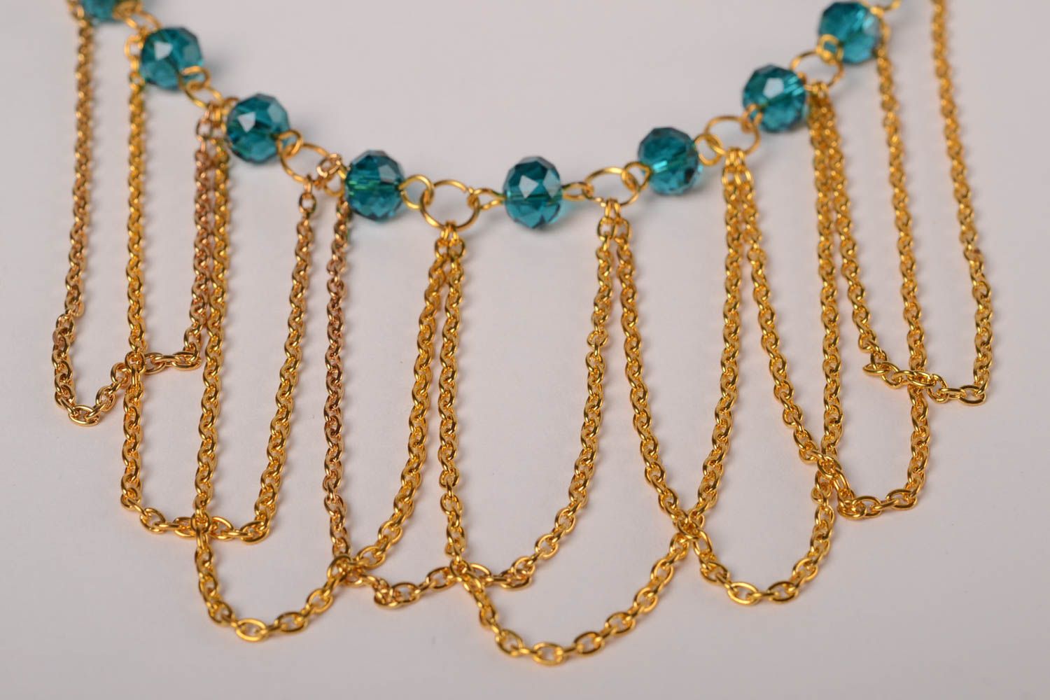 Collier métal Bijou fait main chaînes dorées perles cristal Accessoire femme photo 3