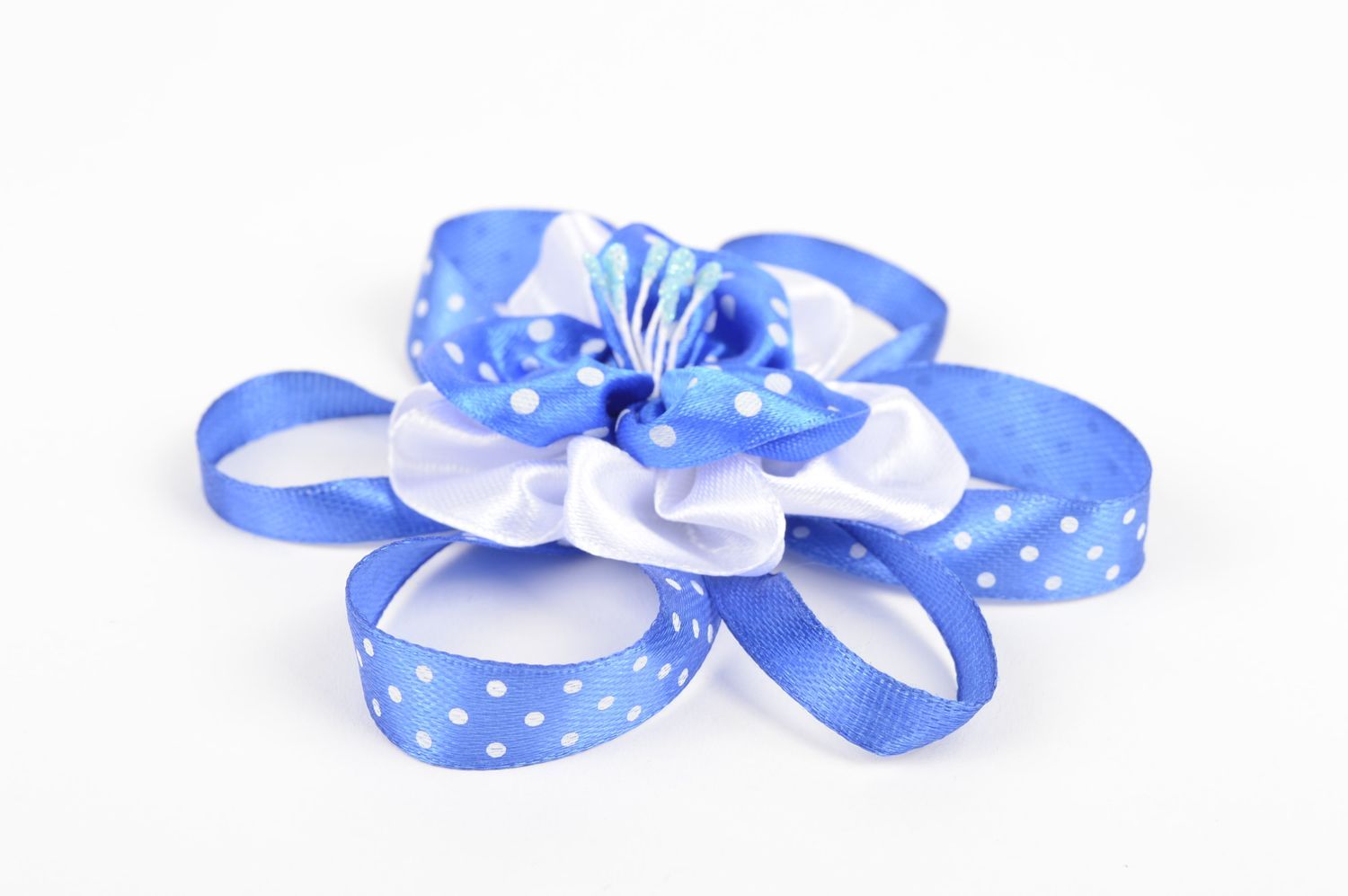 Handmade flower hair tie unusual blue accessory tender hair tie for kids photo 3
