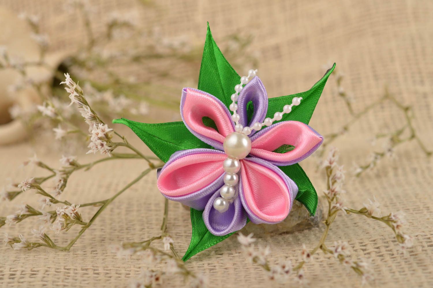 Unusual handmade textile flower barrette hair clip kanzashi ideas gifts for girl photo 1