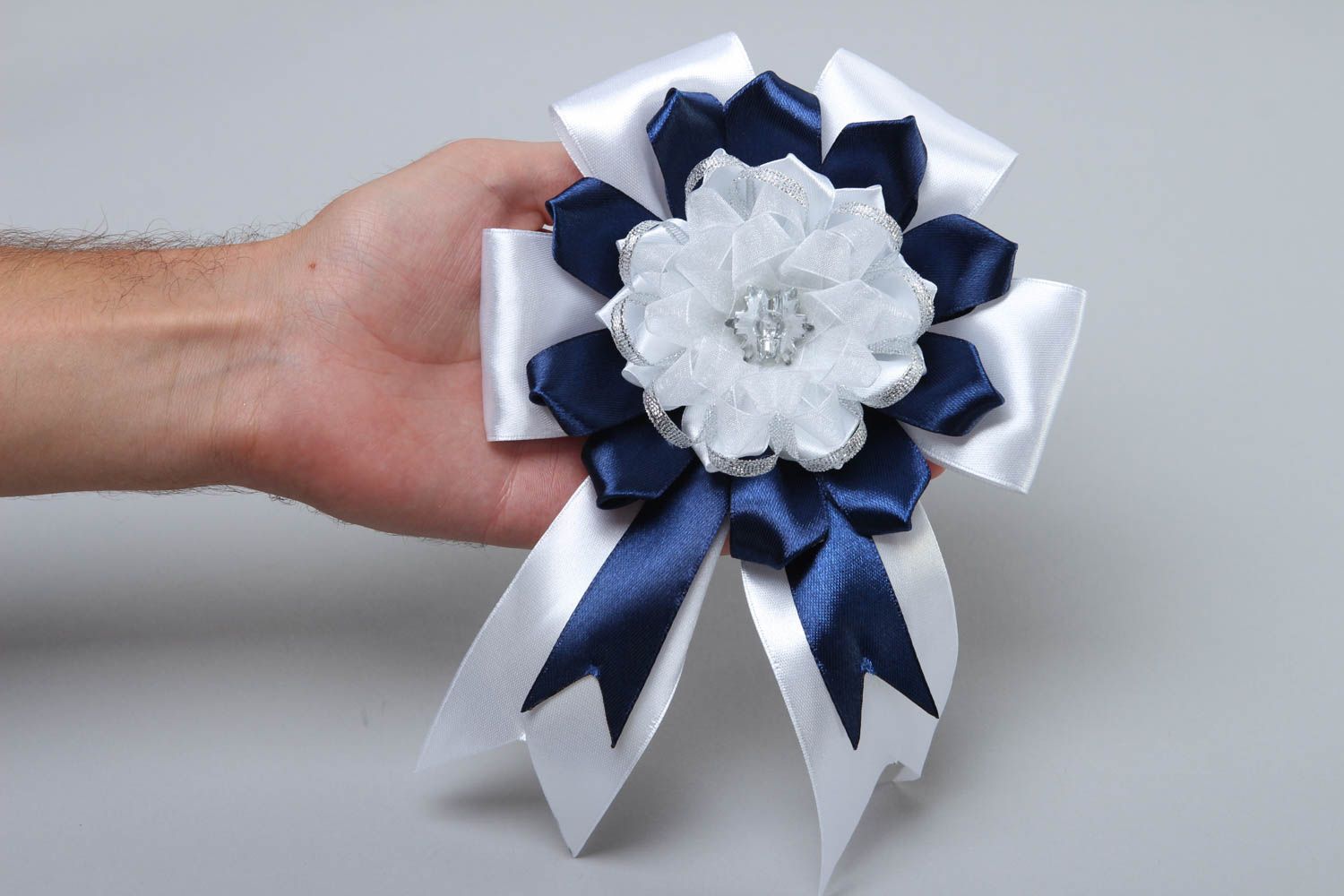 Haarspange Blume Handmade Damen Modeschmuck Accessoire für Haare blau weiß foto 5
