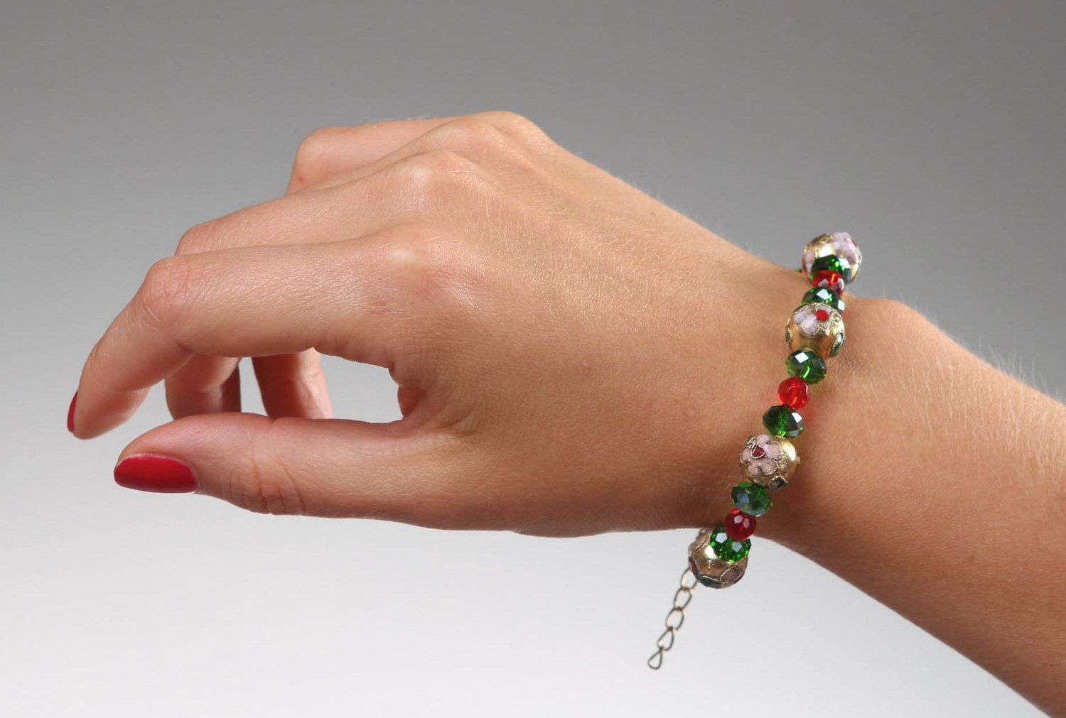 Bracelet made of cloisonne beads and crystal photo 4