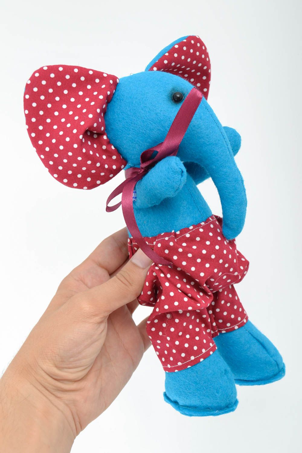 Голубая игрушка слоник из фетра ручной работы мягкая оригинальная красивая фото 5