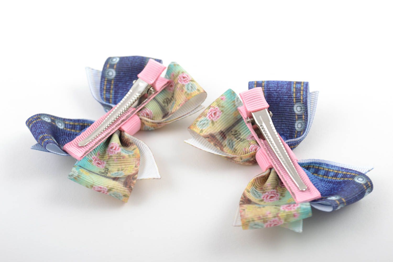 Handmade hair accessories set of 2 bows for hair fashion jewelry gifts for women photo 3
