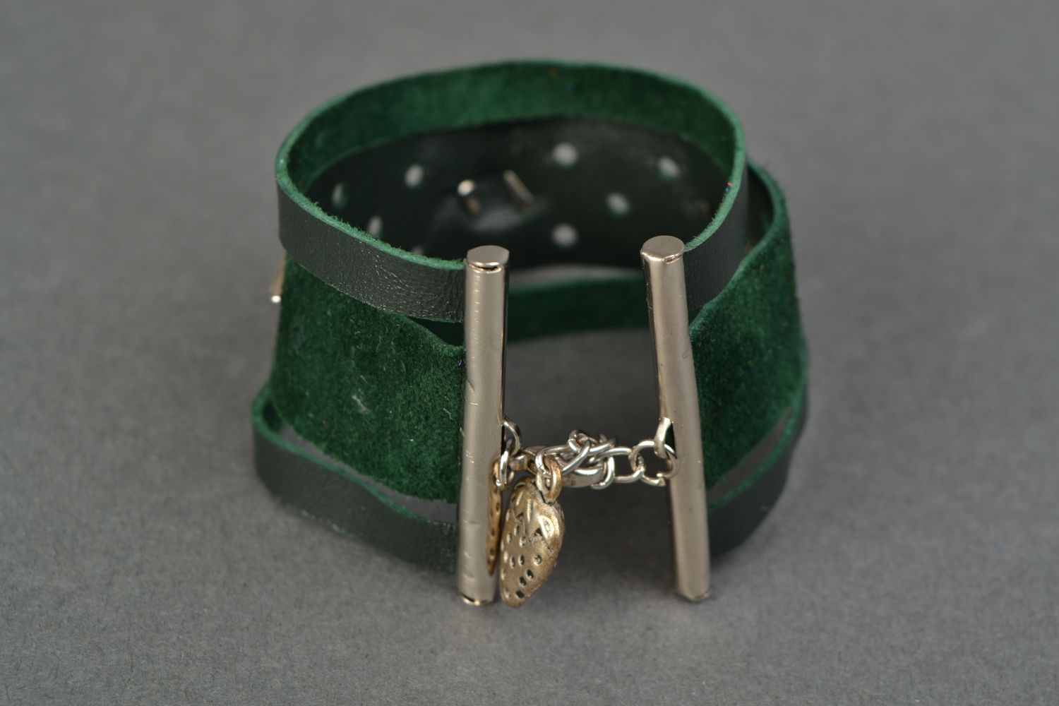 Genuine leather and suede bracelet with metal inserts photo 4