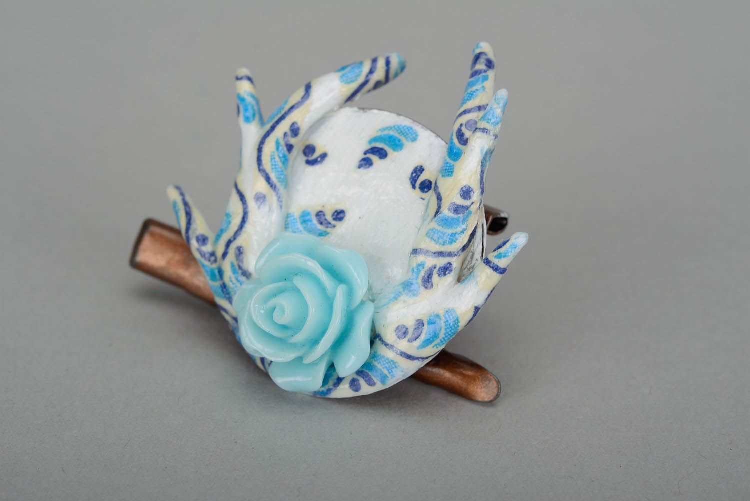 Brooch hairpin Blue Rose photo 1
