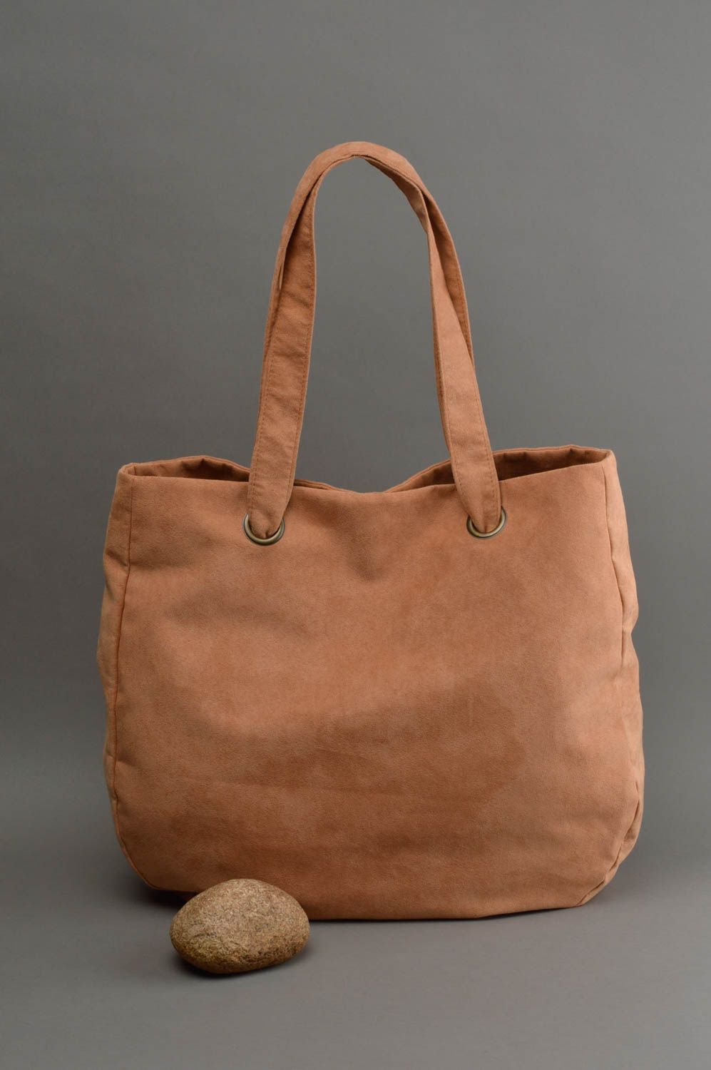 Große braune Tasche handmade aus künstlichem Wildleder und Baumwolle für Damen foto 1