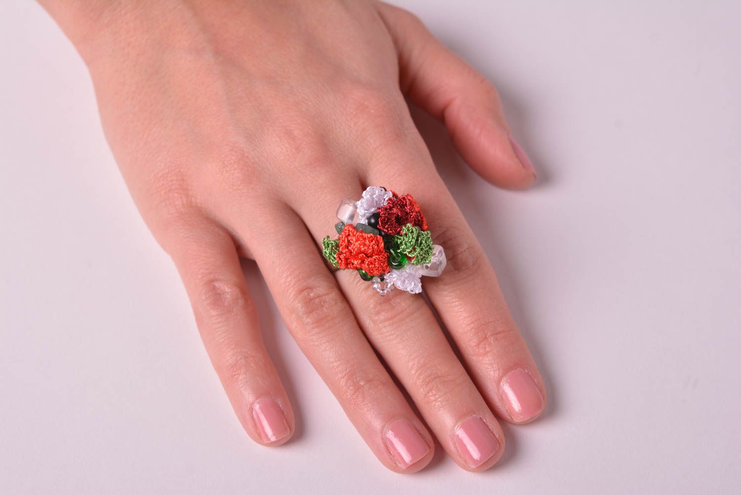 Вязаное украшение кольцо ручной работы бижутерия кольцо с натуральными камнями фото 1