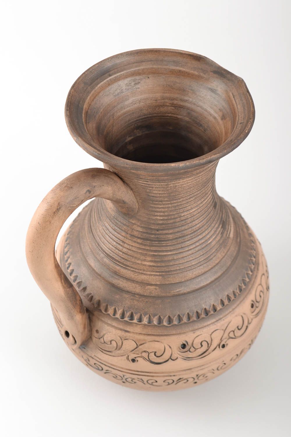 Grande cruche céramique 3 litres faite main avec ornements marron vaisselle photo 2