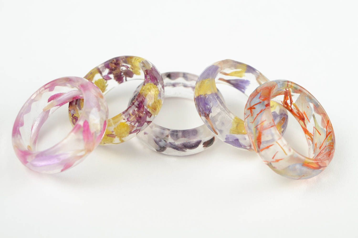 Женские кольца ручной работы украшения из эпоксидной смолы кольца с цветами 5 шт фото 4