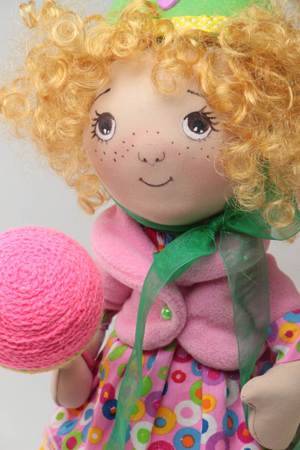 Beautiful handmade cotton fabric soft doll Curly children's toy photo 3