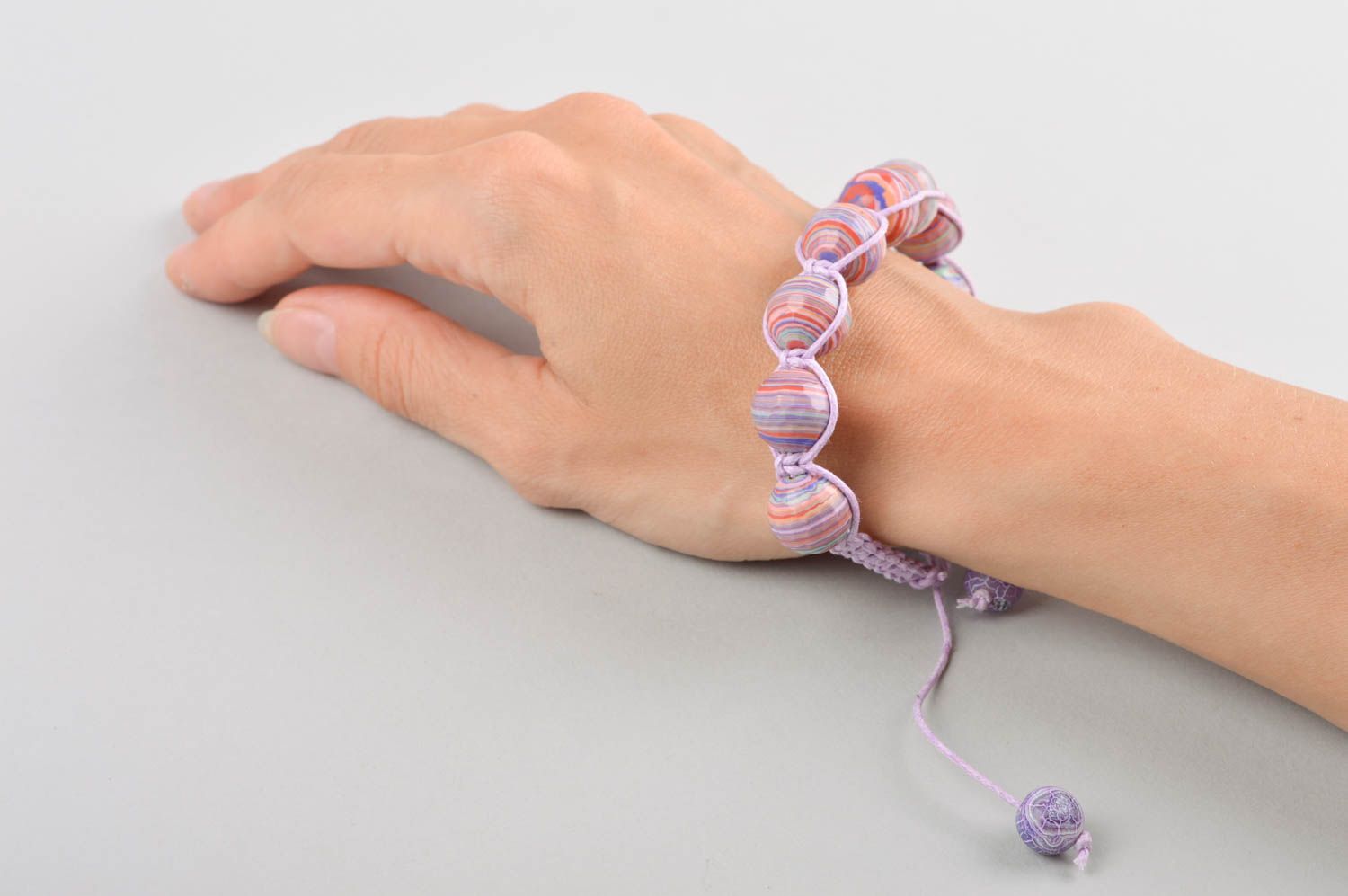 Unique handmade purple rope striped beads bracelet for women photo 5