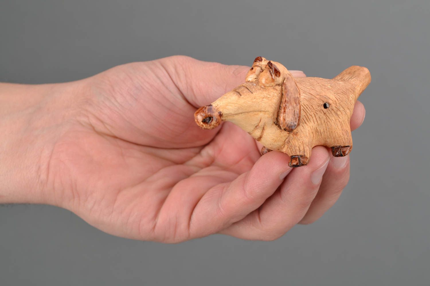 Sifflet en céramique fait main Teckel figurine miniature originale jolie peinte photo 2