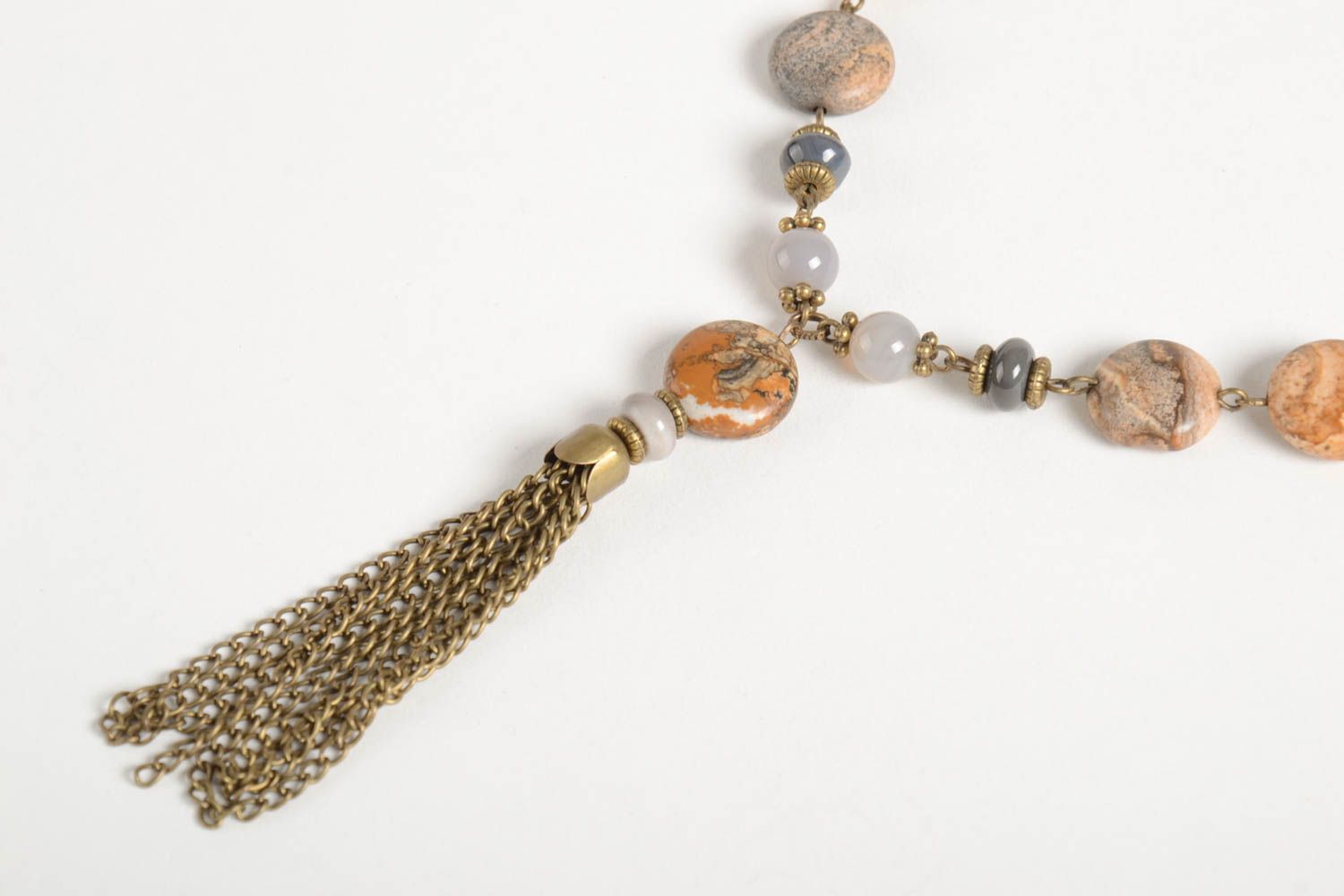 Ожерелье ручной работы колье из натуральных камней длинное украшение на шею фото 5